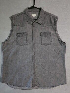 Tecovas Mens Gray Pearl Snap Sleeveless Denim Shirt Western Size XXL
